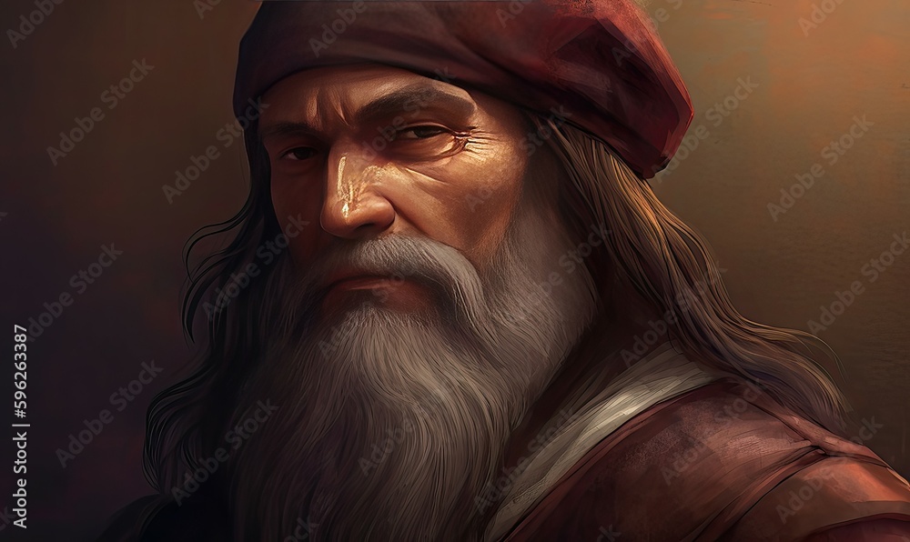 Oil painting portraits of the great polymath Leonardo da Vinci, and ...