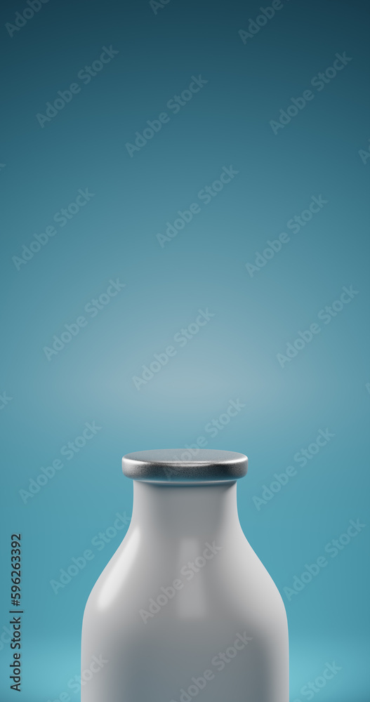 Milk day.Part of bottle on isolated blue background.3d rendering.