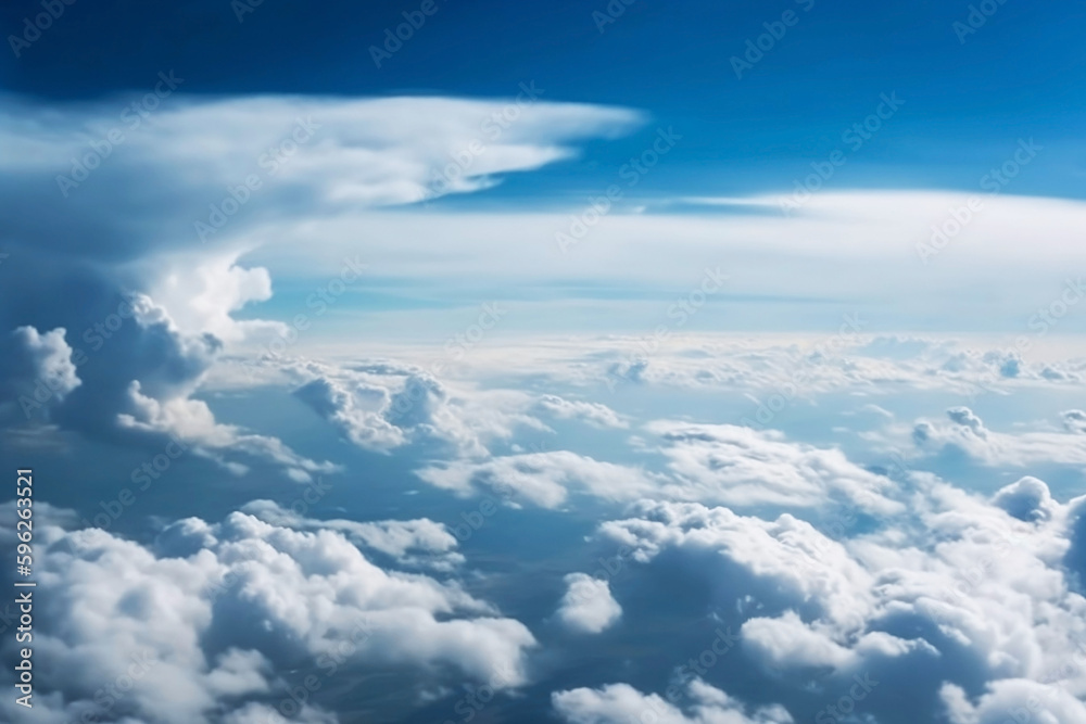 Naklejka premium Stunning Blue Sky with Clouds Stretching to the Horizon. Landscape and Cloudscape Background