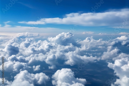 Stunning Blue Sky with Clouds Stretching to the Horizon. Landscape and Cloudscape Background © Thares2020