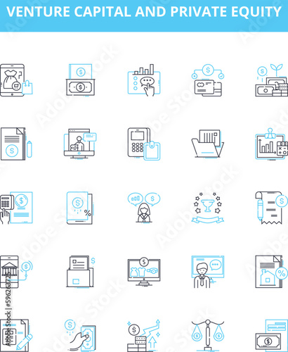 Venture capital and private equity vector line icons set. Venture, Capital, Private, Equity, Investing, Financing, Investors illustration outline concept symbols and signs