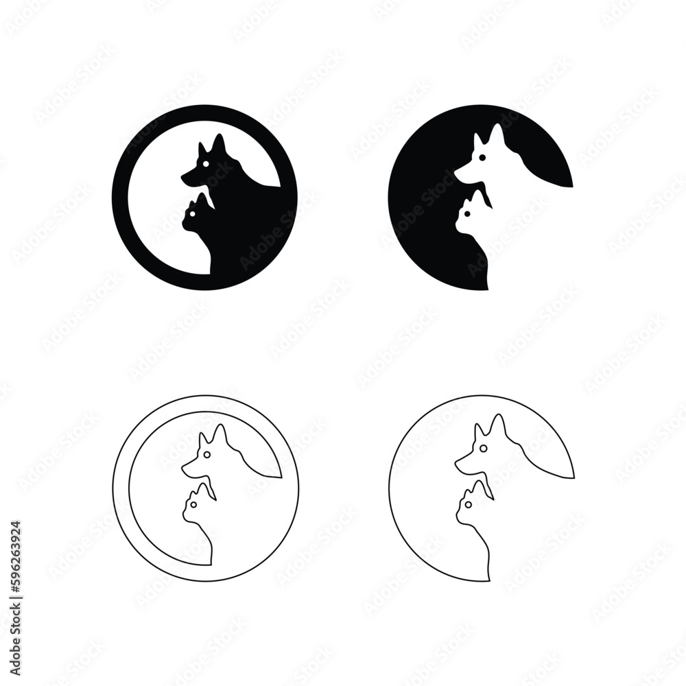 Circle pet cat and dog animal logo design . Line art illustration Circle pet cat and dog animal logo design . Line art illustration