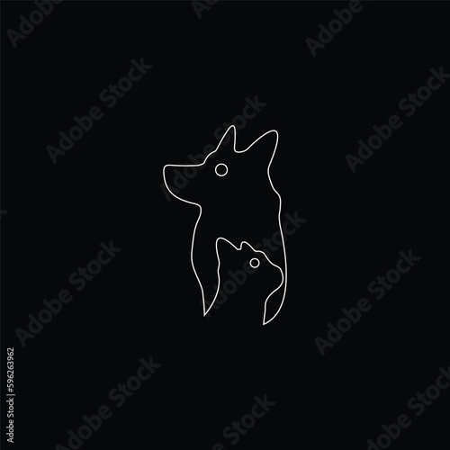 Line art cat and dog animal vector logo illustration