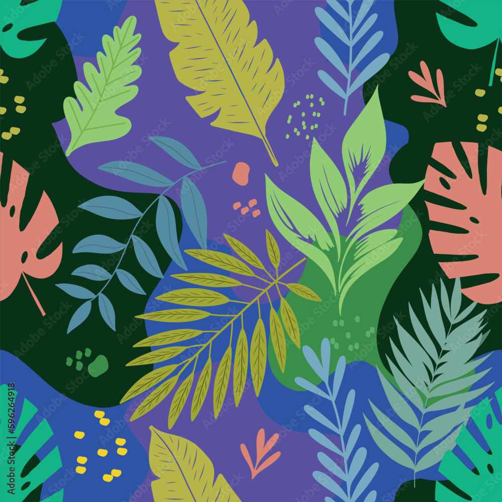 Image of beautiful hand-drawn tropical leaves. Vector Image can be used for designer wallpapers, for textile, packaging, printing or any desired idea. Image of beautiful hand-drawn tropical leaves. Vector Image can be used for designer wallpapers, for textile, packaging, printing or any desired idea.