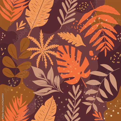 Image of beautiful hand-drawn tropical leaves. Vector Image can be used for designer wallpapers, for textile, packaging, printing or any desired idea.