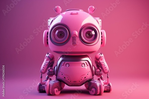 Cute 3D pink robot illustration. Generative AI