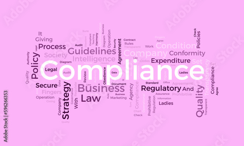 Word cloud background concept for Compliance. Business agency policy guidelines for quality process regulatory. vector illustration.
