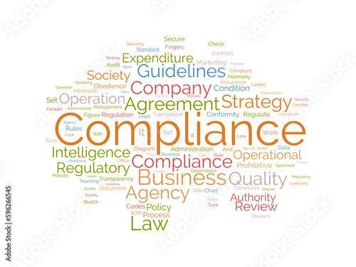 Word cloud background concept for Compliance. Business agency policy guidelines for quality process regulatory. vector illustration.