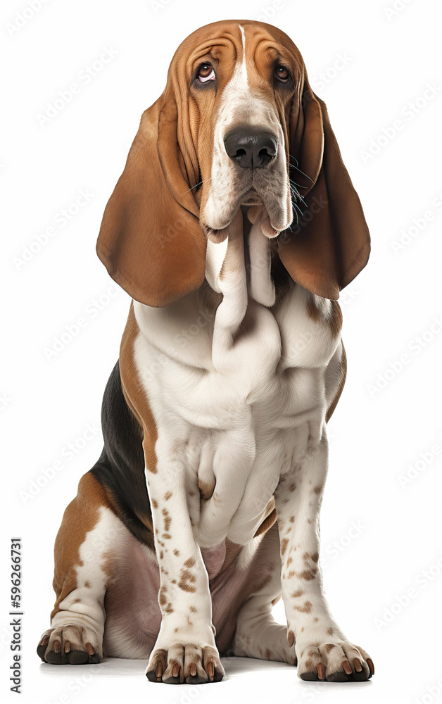 Basset Hound Dog isolated on white background, Generated by AI