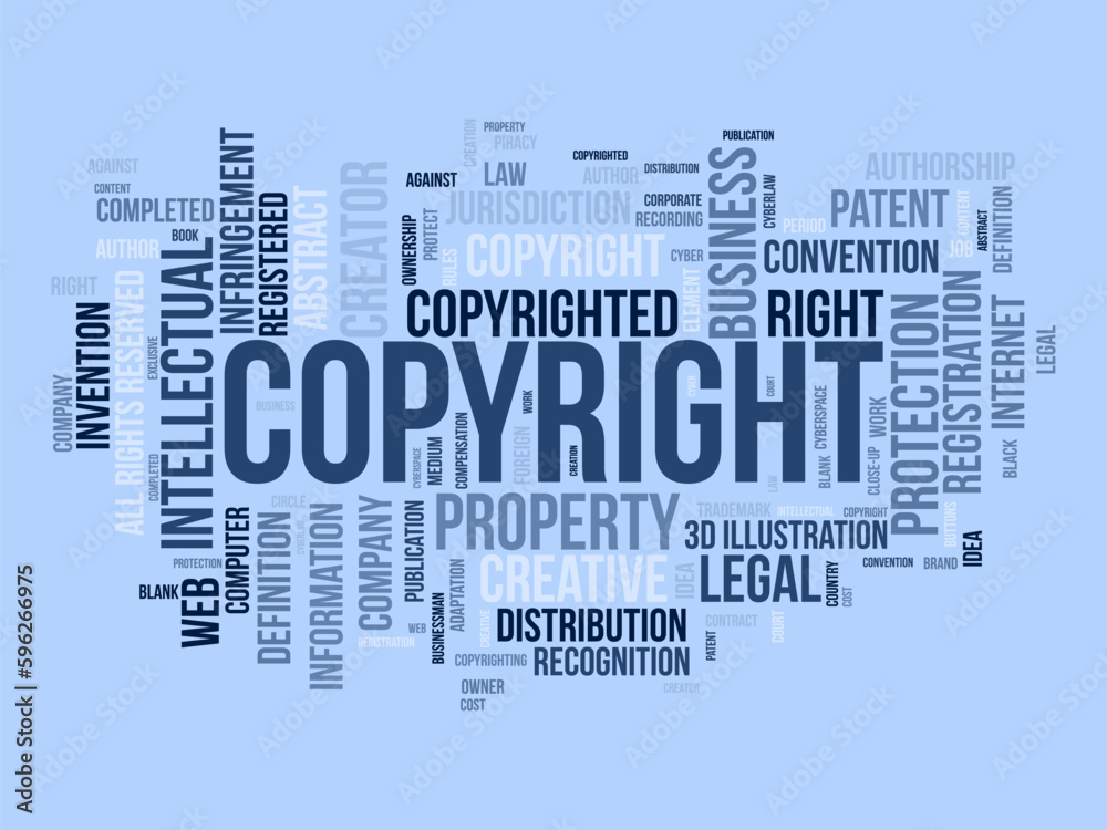 Fototapeta premium Word cloud background concept for Copyright. Intellectual property, legal trademark owner of business right. vector illustration.