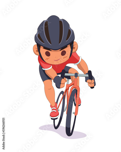 Cute style cyclist man riding a bicycle cartoon illustration
