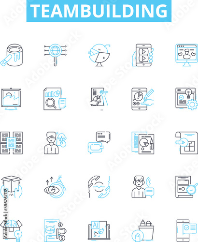 Teambuilding vector line icons set. Teamwork, Collaboration, Problem-solving, Communication, Constructive, Interaction, Motivation illustration outline concept symbols and signs
