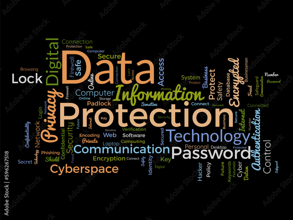 Word cloud background concept for Data protection. Digital security, network technology encryption of cyber cloud safety. vector illustration. Word cloud background concept for Data protection. Digital security, network technology encryption of cyber cloud safety. vector illustration.