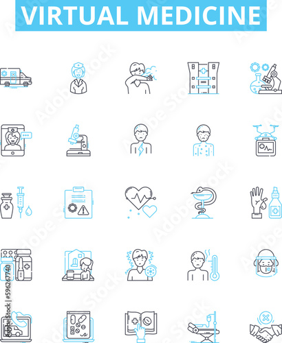 Virtual medicine vector line icons set. Virtual, Medicine, Telemedicine, Technology, Online, Healthcare, Doctors illustration outline concept symbols and signs
