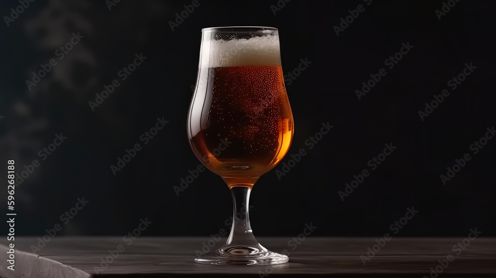 Glass of cold beer on dark background. Generative AI Glass of cold beer on dark background. Generative AI