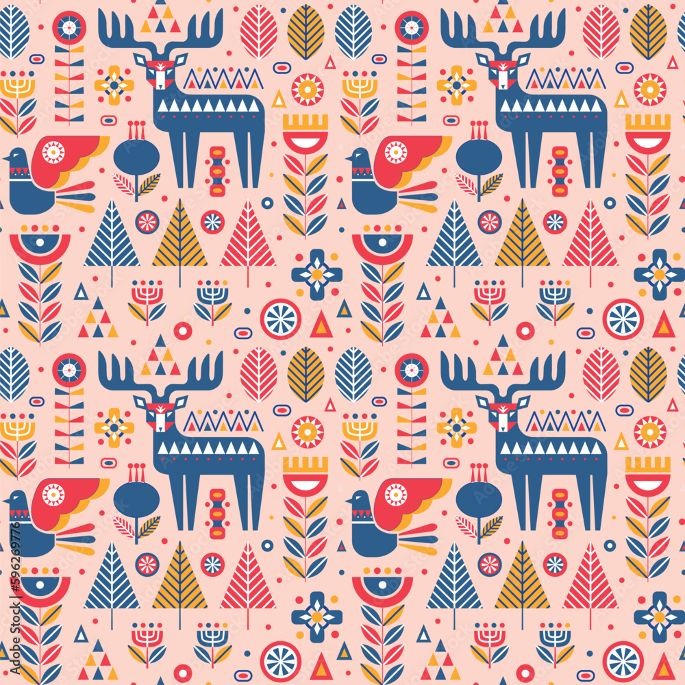 Forest Folk Animals and Plants in Nordic Pattern