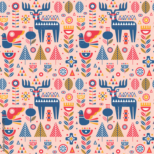 Forest Folk Animals and Plants in Nordic Pattern