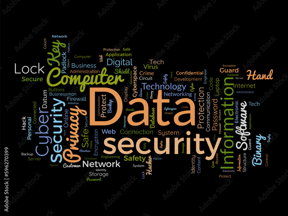 Word cloud background concept for Data security. Network technology safety access for web privacy protection. Vector illustration. Word cloud background concept for Data security. Network technology safety access for web privacy protection. Vector illustration.