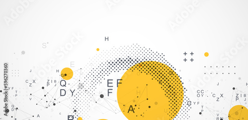 Halftone science background with connecting dots and lines.
