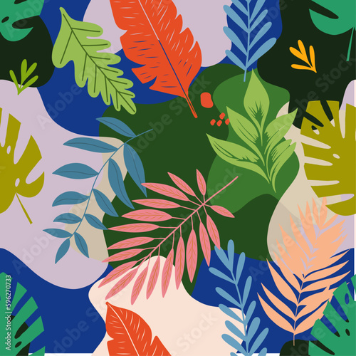  Image of beautiful hand-drawn tropical leaves. Vector Image can be used for designer wallpapers, for textile, packaging, printing or any desired idea.