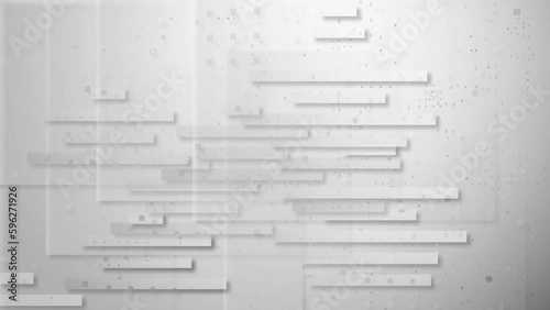 The concept of a graphic background with the approximation of geometric shapes from a blurry point to a square. The appearance of long white rectangles. Cg