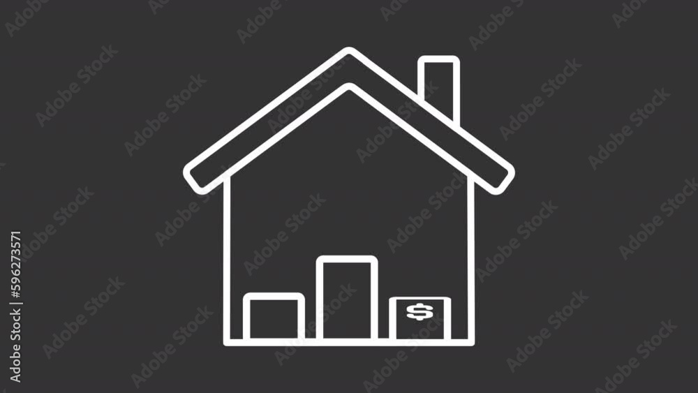 Housing market white line animation. Rising property value. Real estate price change. Seamless loop HD video with alpha channel on transparent background. Animated outline icon for night mode Housing market white line animation. Rising property value. Real estate price change. Seamless loop HD video with alpha channel on transparent background. Animated outline icon for night mode