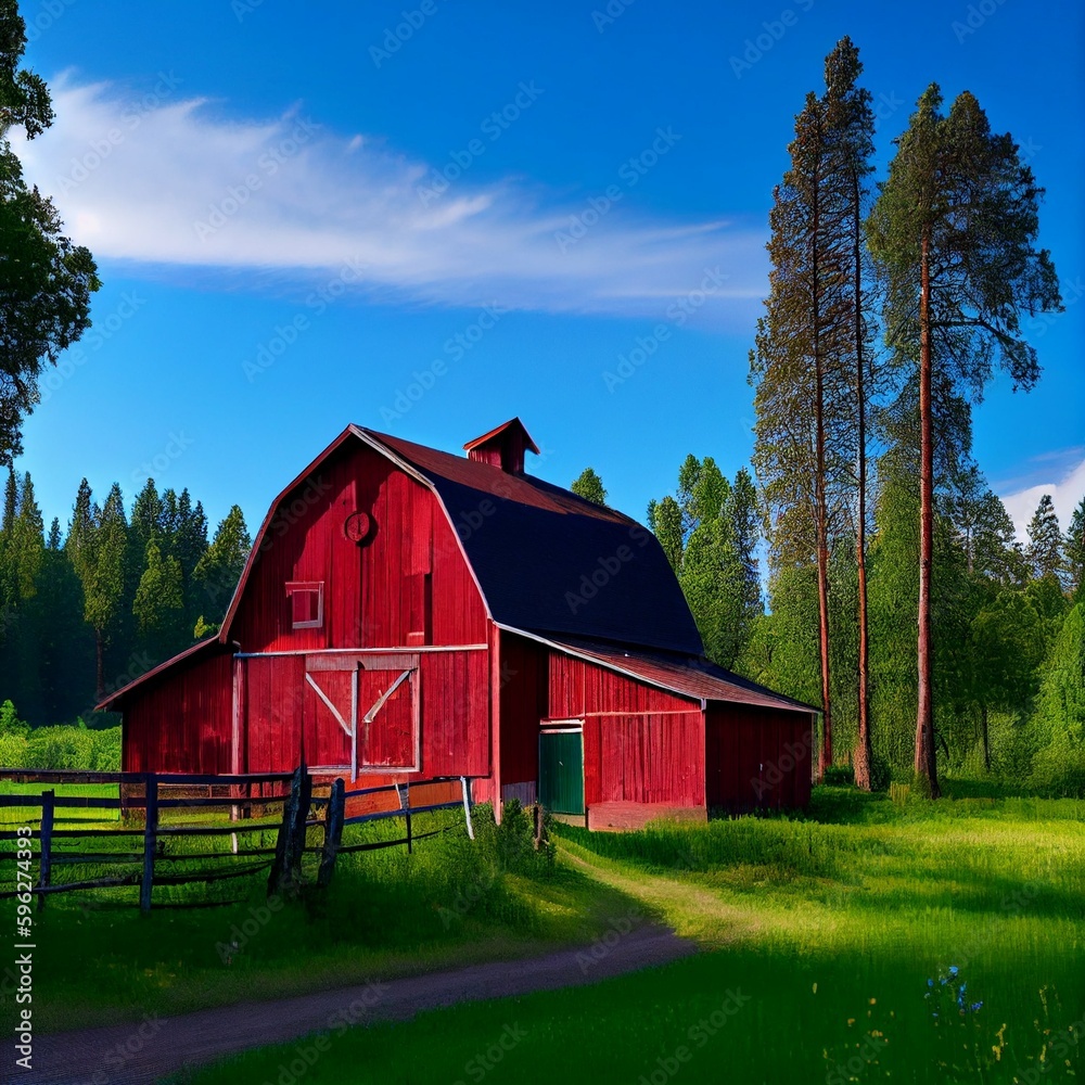 Old red barn in the field Old red barn in the field