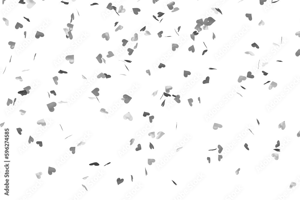 White silver confetti in shape of heart. Isolated, cut out. 3d rendering White silver confetti in shape of heart. Isolated, cut out. 3d rendering