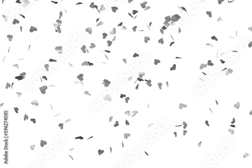 White silver confetti in shape of heart. Isolated, cut out. 3d rendering