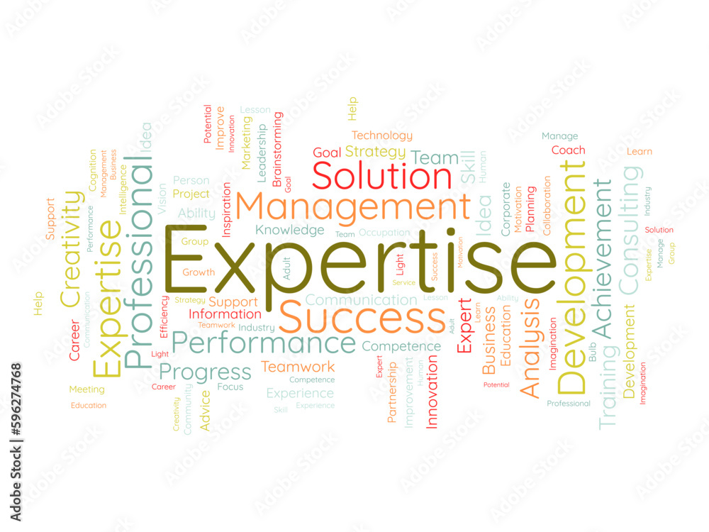 Word cloud background concept for Expertise. Business success performance, expensive skill competence of career achievement. vector illustration.