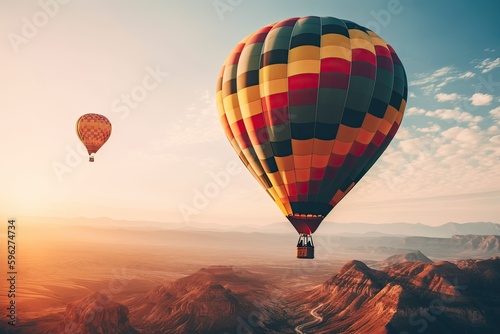 two colorful hot air balloons soaring through the sky. Generative AI