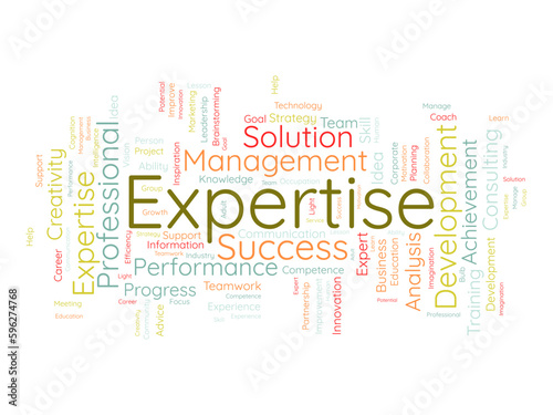 Word cloud background concept for Expertise. Business success performance, expensive skill competence of career achievement. vector illustration.