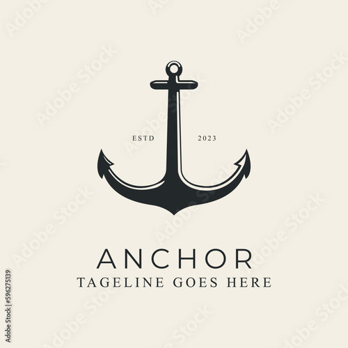 Fotografia anchor line art logo design vector illustration.