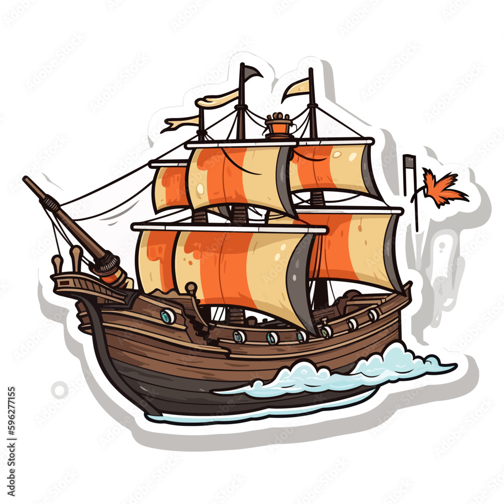 A pirate ship is going out to sea. The adventure of the corsairs