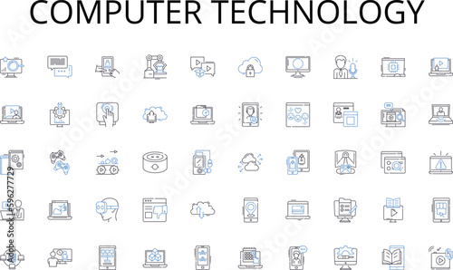 Computer technology line icons collection. Adtech, PPC, Impressions, Programmatic, Clicks, Conversion, CPM vector and linear illustration. ROI,Targeting,Analytics outline signs set Generative AI