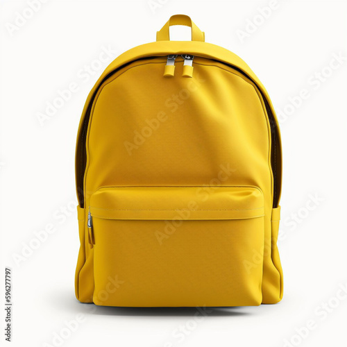 A yellow backpack front view, isolated on white