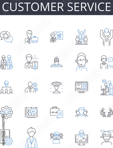 Customer service line icons collection. Client relations, Customer satisfaction, Consumer support, Guest experience, Patron assistance, Shopper service, Visitor support vector and linear Generative AI