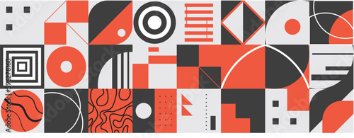 Aesthetics of geometric stress in abstract pattern design. Brutalism-inspired vector art collage with simple geometric shapes and grunge texture, useful for posters and digital prints.