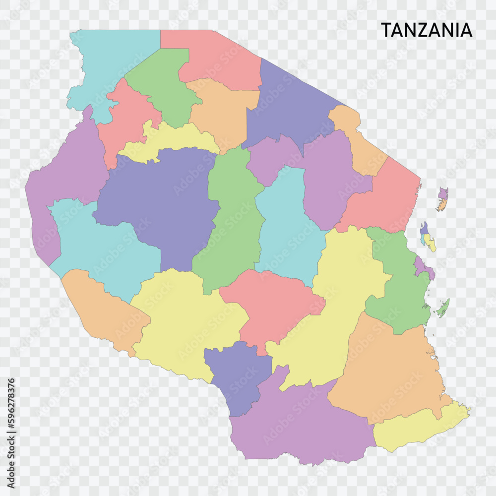 Isolated colored map of Tanzania Isolated colored map of Tanzania