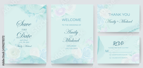 Flower floral print. Wedding invitation card, save the date, thank you, rsvp template.
 Vector. Branches watercolor