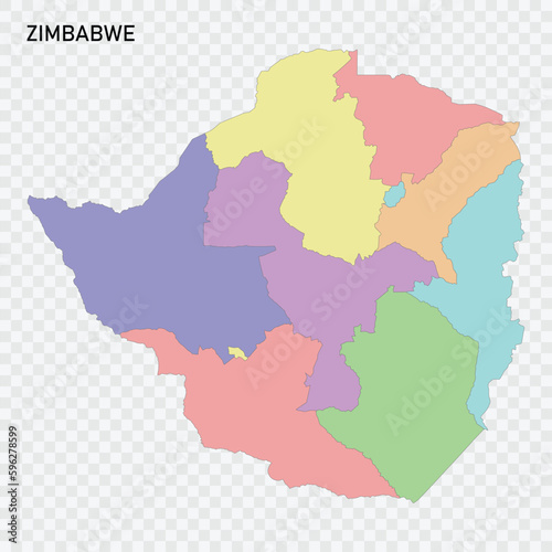 Isolated colored map of Zimbabwe