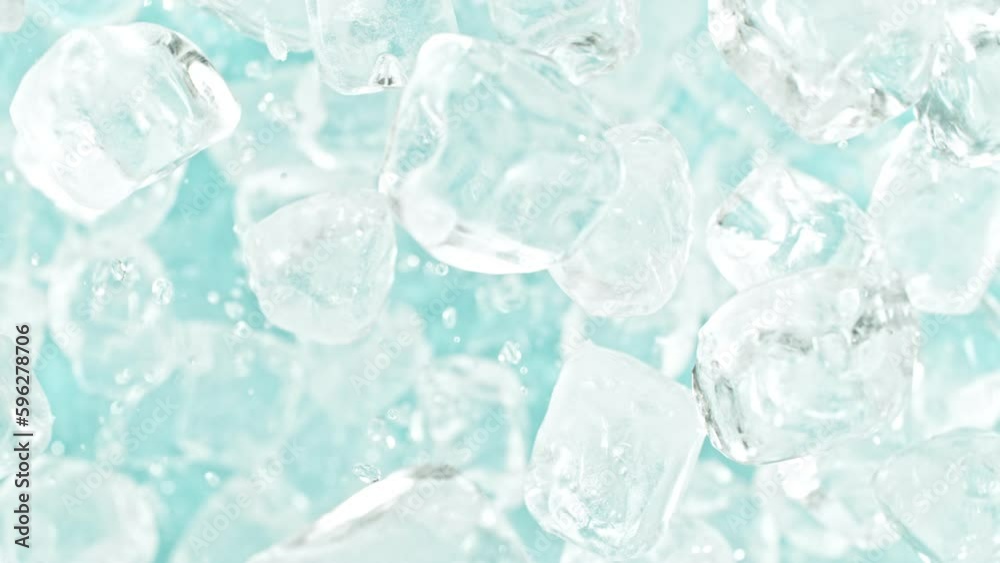 Super slow motion of rotating ice cubes, top view shot. Filmed on high speed cinema camera, 1000 fps, placed on high speed cine bot, following the object. Super slow motion of rotating ice cubes, top view shot. Filmed on high speed cinema camera, 1000 fps, placed on high speed cine bot, following the object.