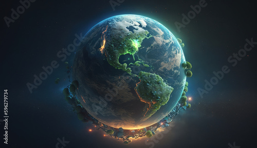 Planet Earth in Space, Green Concept Environment, Generative AI