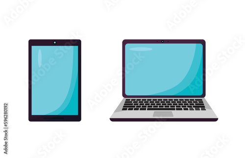 simple Tablet and computer laptop isolated vector illustration	
