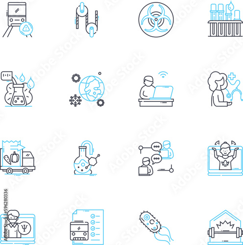 Justice fairness linear icons set. Equity, Impartiality, Equality, Righteousness, Integrity, Hsty, Truth line vector and concept signs. Unbiased,Equitable,Impartiality outline illustrations