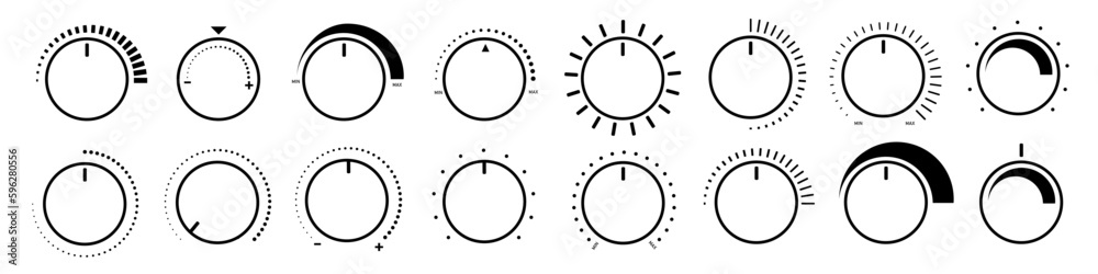 Adjustment dial. Rotary dials with round scale volume level knob and round controller SVG