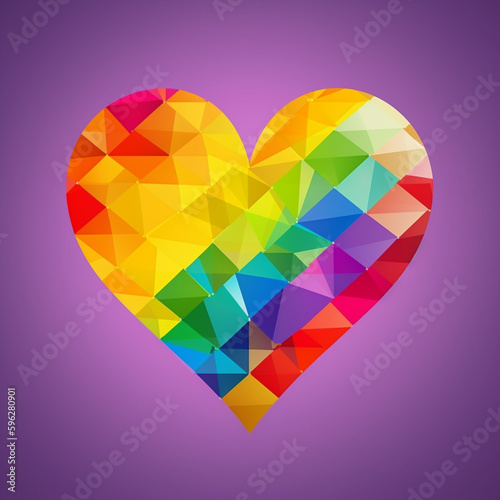 LGBTQ+ Pride Themed Heart with Abstract Aesthetic on Purple Gradient Background - Generative AI