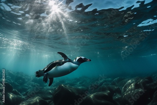 Explore the finest Arctic seascape with penguins and fish in a vibrant underwater environment. Generative AI