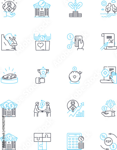 Corporate budgeting linear icons set. Forecasting, Planning, Costing, Accounting, Allocation, Analysis, Projection line vector and concept signs. Fund,Revenue,Expense outline illustrations