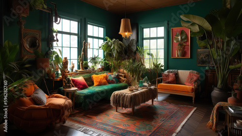  Tropical Living Room - generative AI, AI generated photo